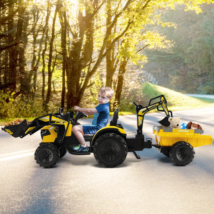 Battery powered kids tractor with removable trailer