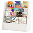 A child reaching for a book on a 4-tier kids storage bookshelf.