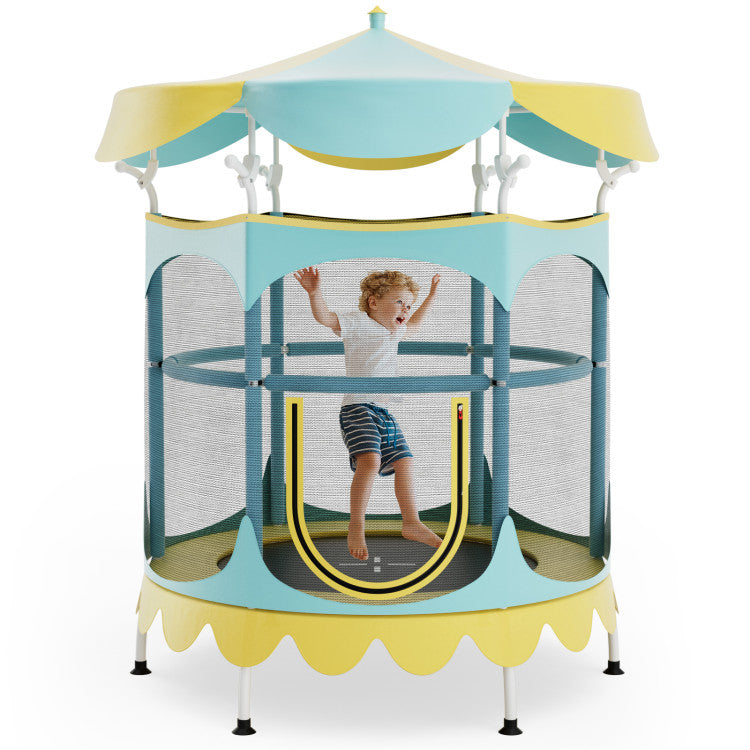 64" Kids Trampoline with Detachable Canopy & Safety Enclosure Net – Outdoor Fun Gear