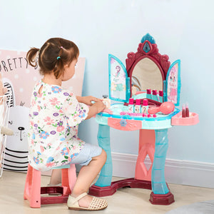 Kids vanity table with self-opening magic mirror