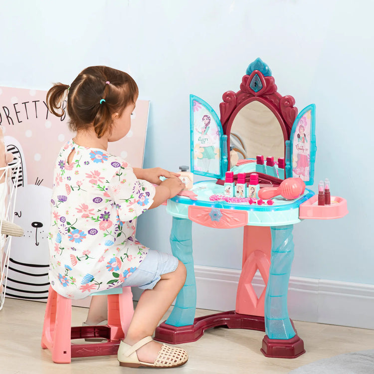Kids vanity table with self-opening magic mirror