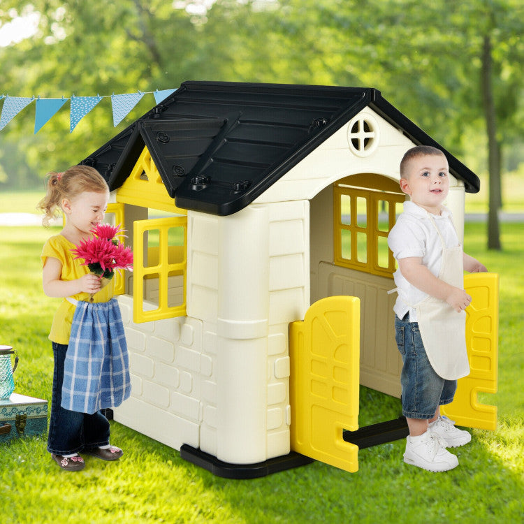 Large playhouse for kids with long smooth slide