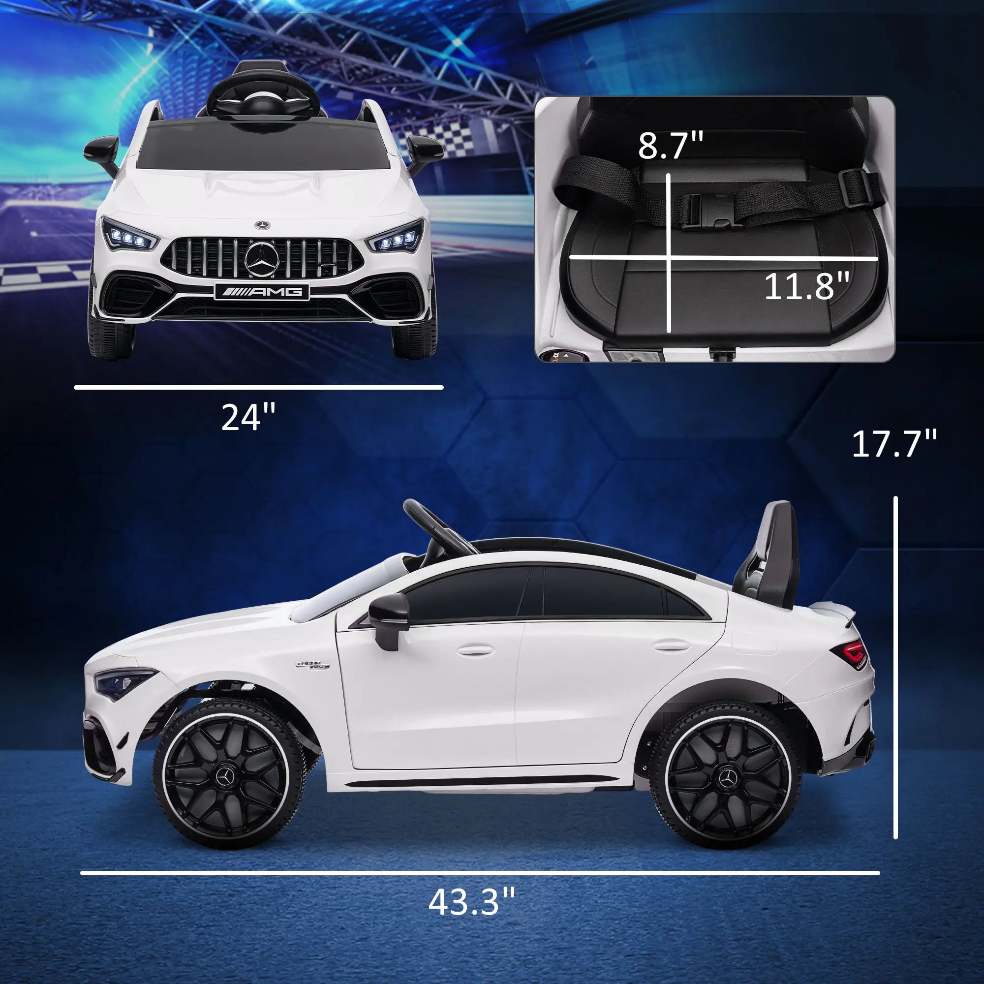 Licensed Mercedes-Benz CLA45 electric car for kids.