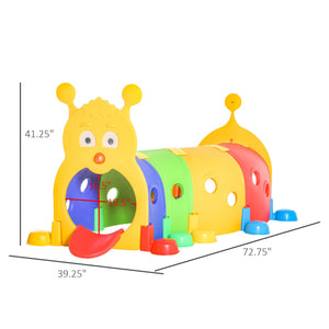 Colorful toy slide with measurements on a white background