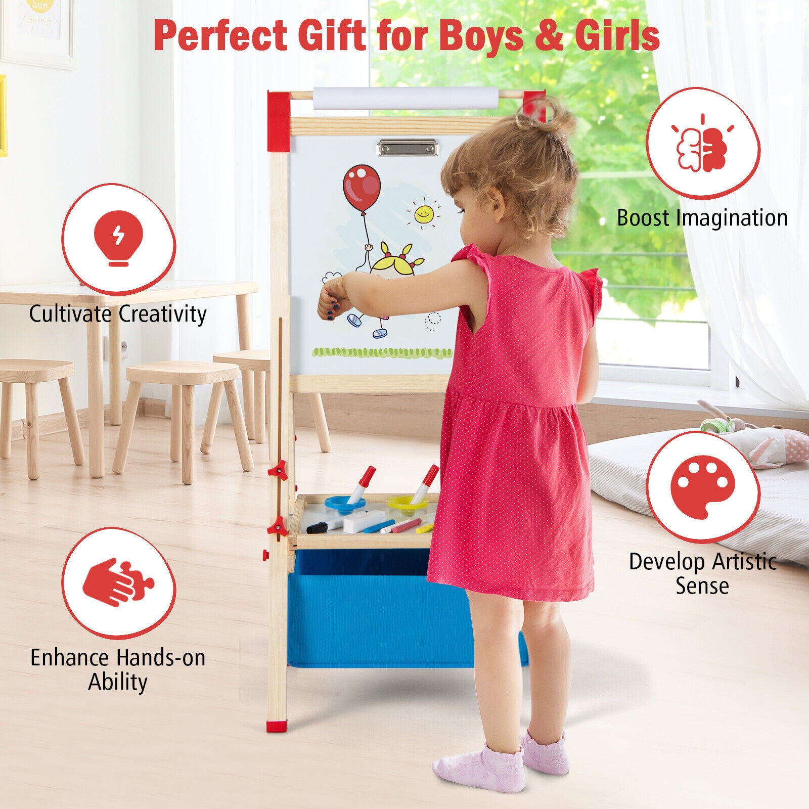 Magnetic chalkboard easel for kids drawing and writing
