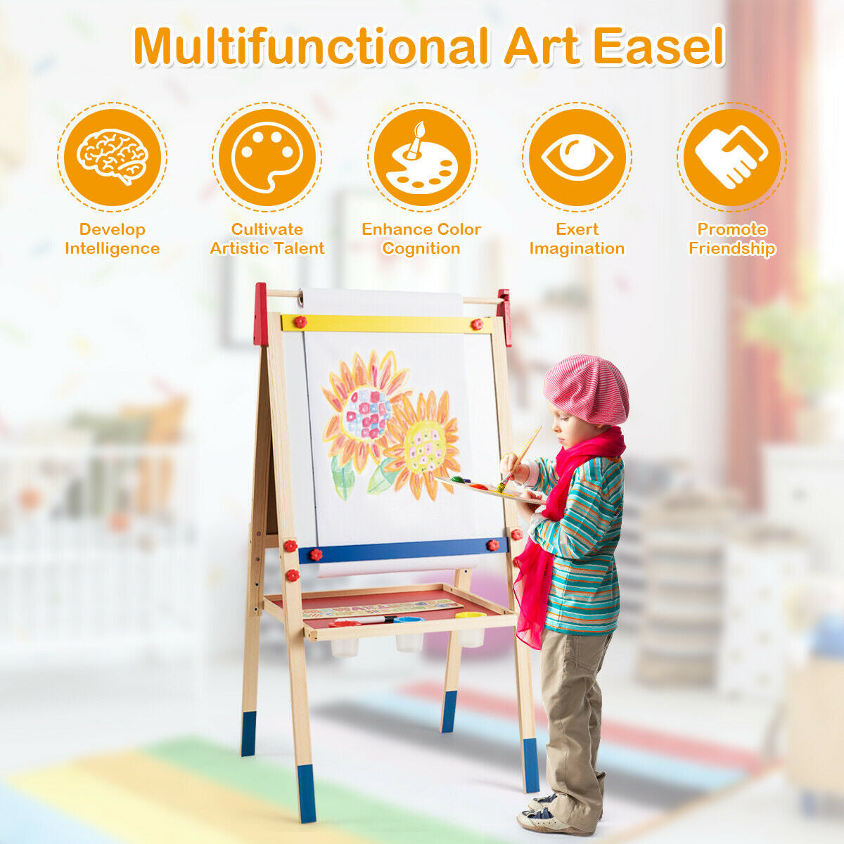 Magnetic whiteboard easel for kids drawing and learning