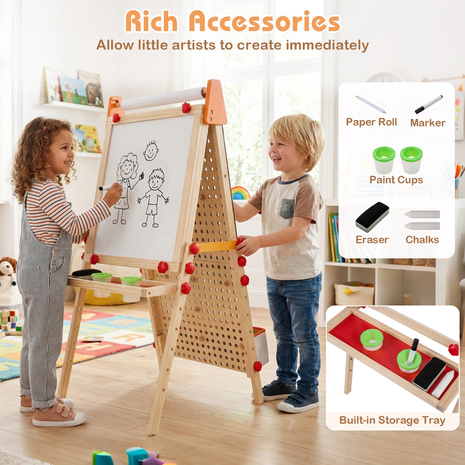 Wooden marble run easel with DIY track layout for kids1