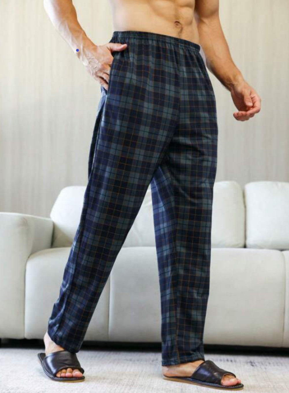 Men Plaid Print Slant Pocket Sleep Pants