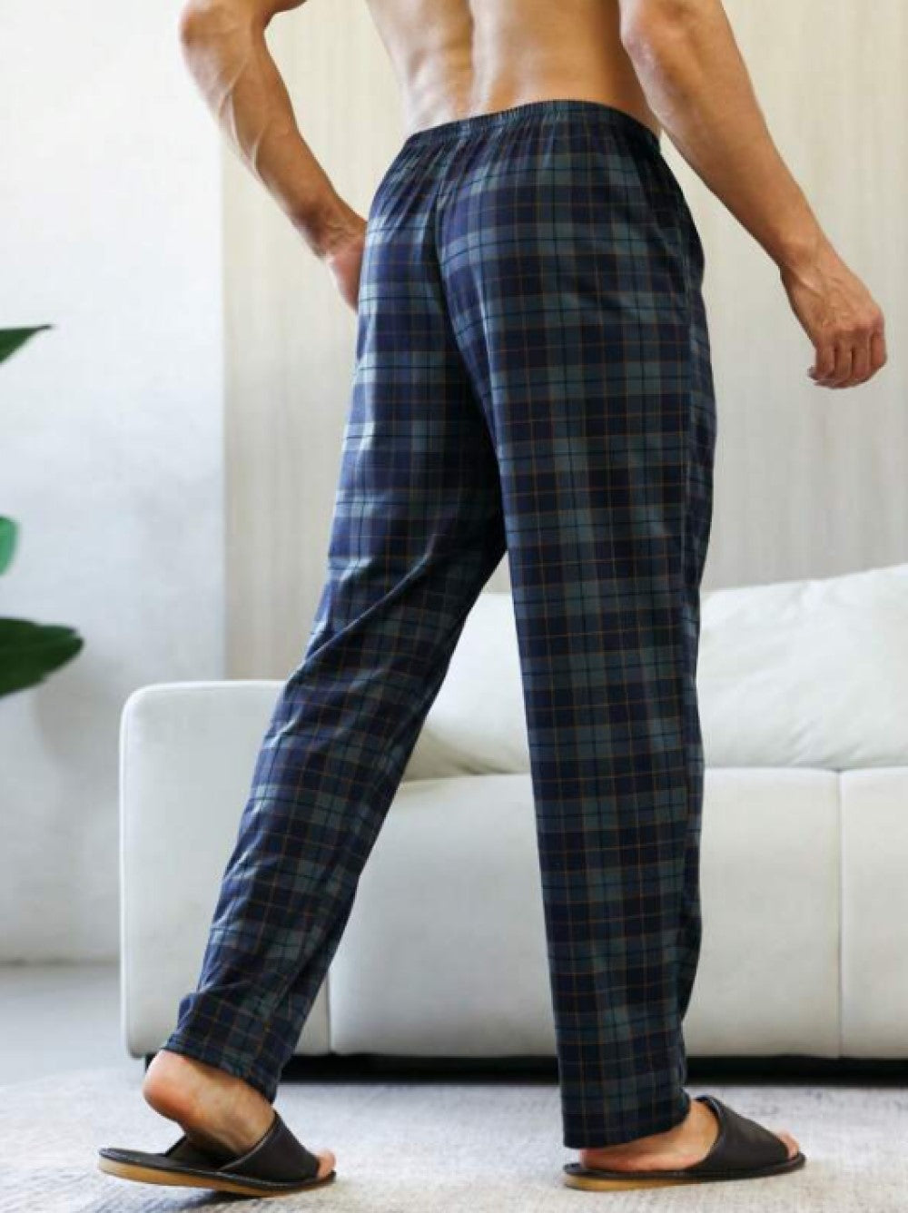 Men Plaid Print Slant Pocket Sleep Pants