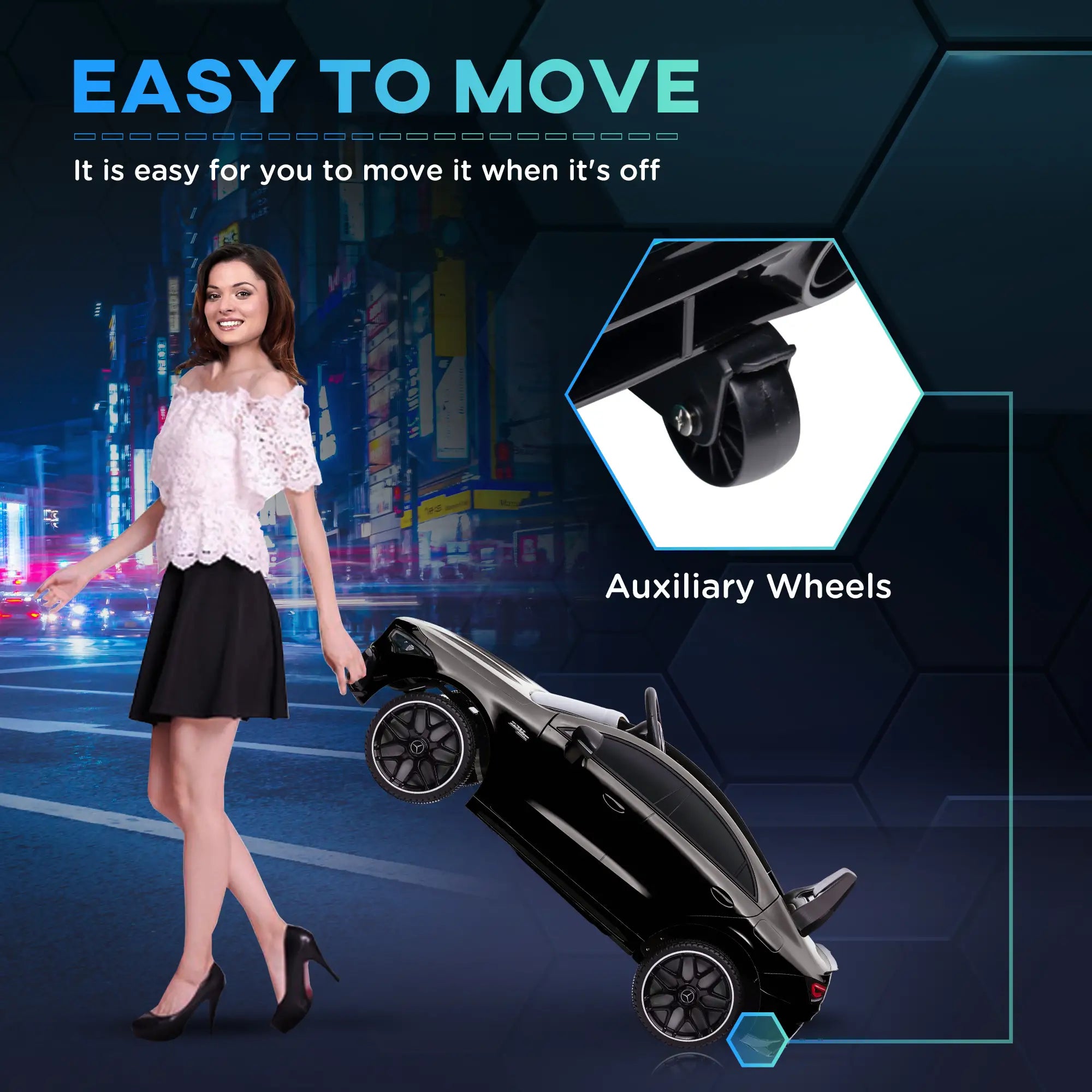 Mercedes ride-on toy car with parent remote control system.