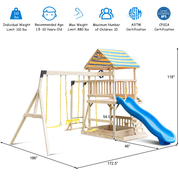 climbing dome with slide alongside swings