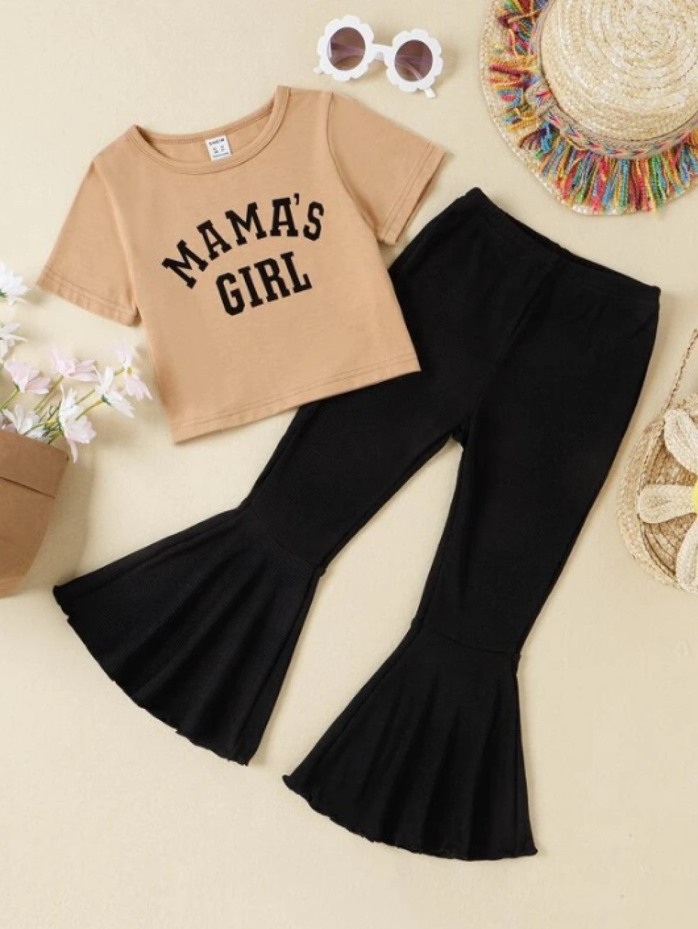 Kids EVRYDAY Young Girl Letter Graphic Tee & Flare Leg Pants