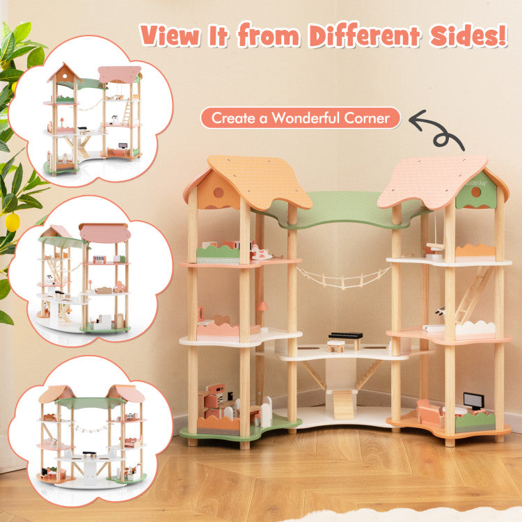 Modern wooden dollhouse for kids aged 3 to 8