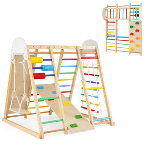 Indoor monkey bars for kids with sturdy wooden frame