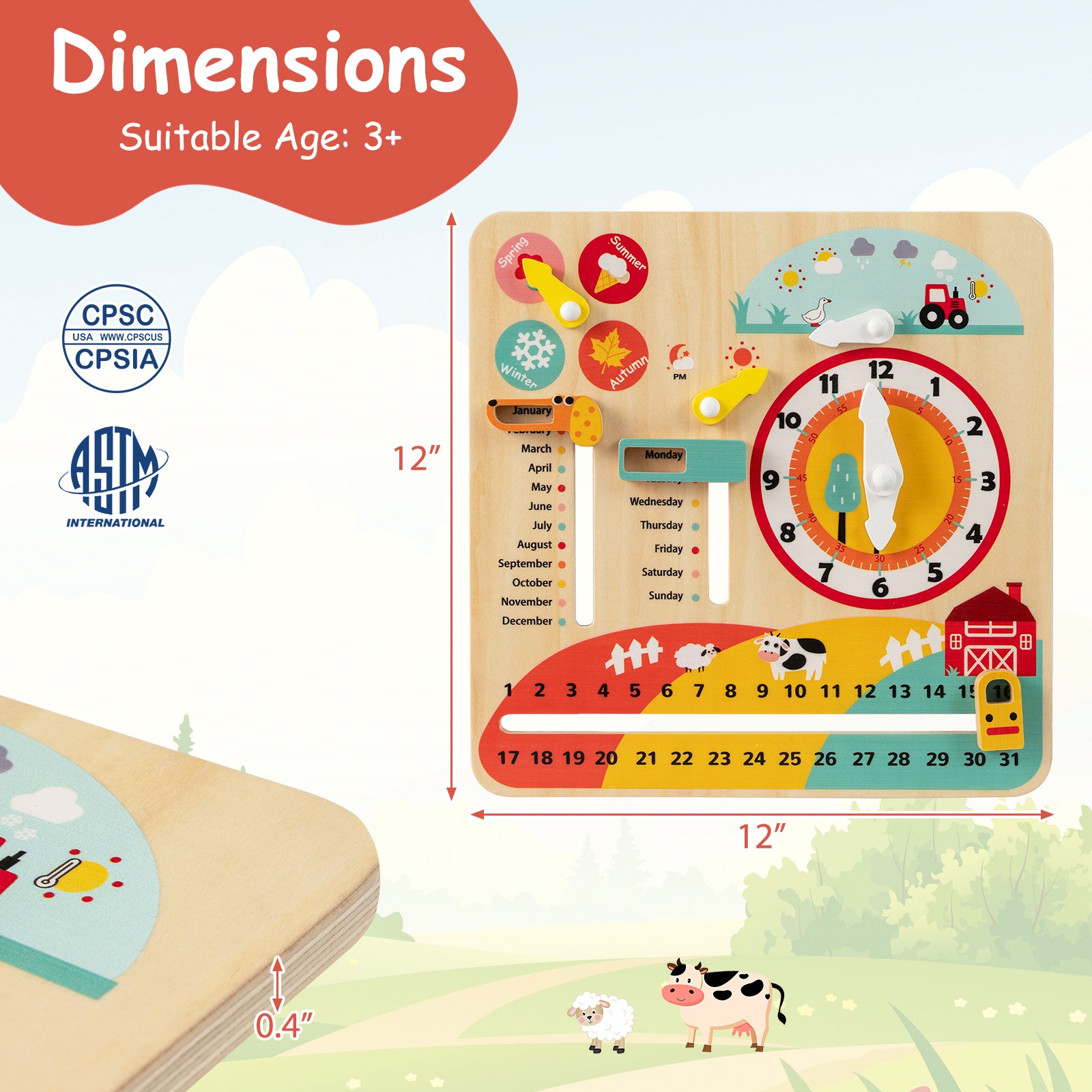 Montessori calendar board with seasons, weather and time learning