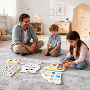 Montessori owl busy board with interactive sensory learning activities