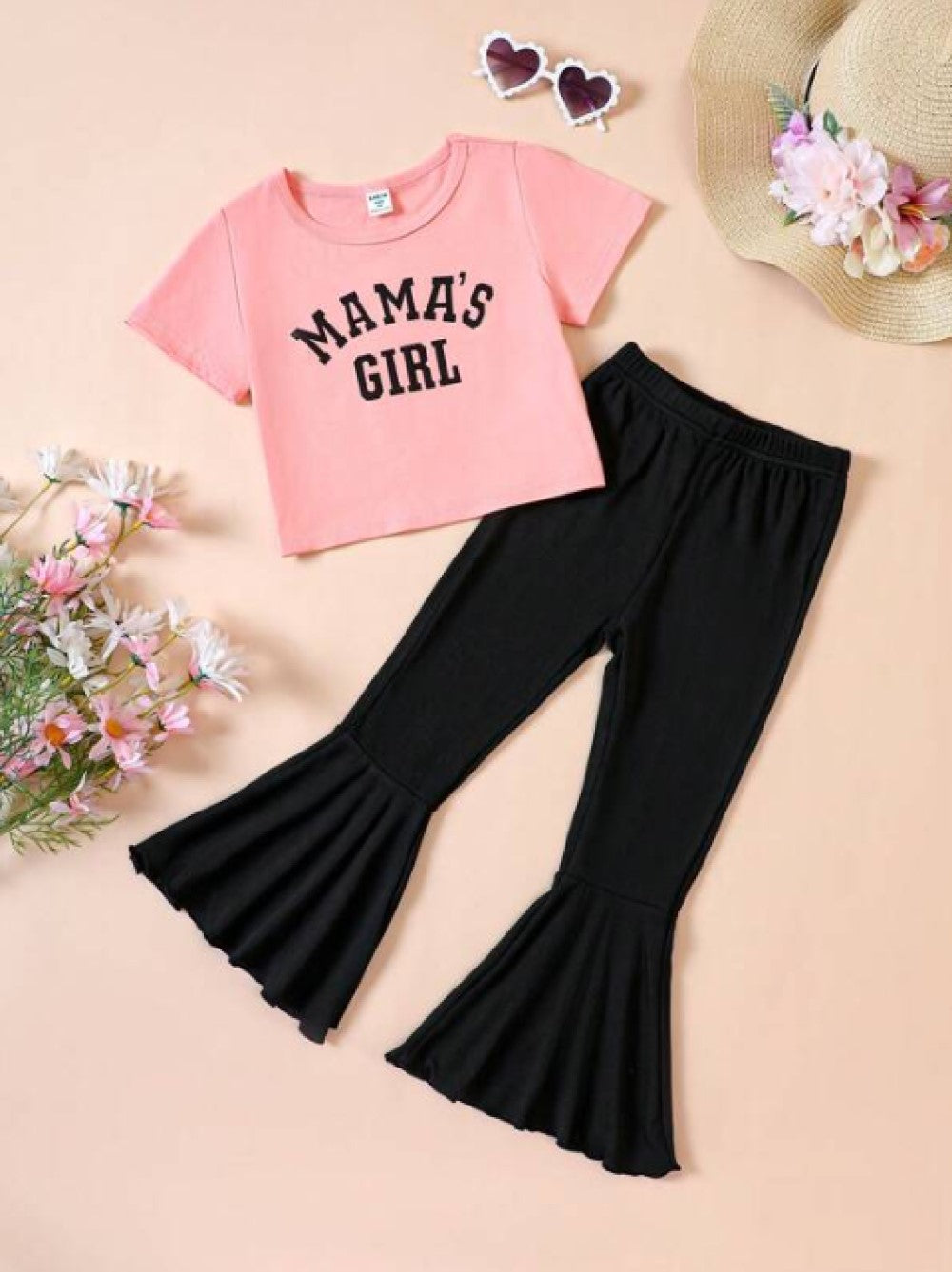 Kids EVRYDAY Young Girl Letter Graphic Tee & Flare Leg Pants