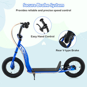 Blue scooter with secure brake system features on a light blue background