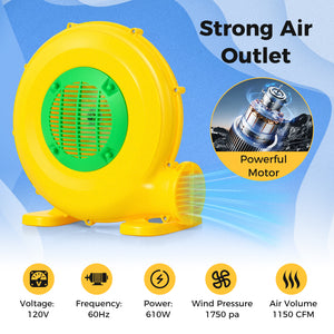 Air blower for inflatable obstacle courses