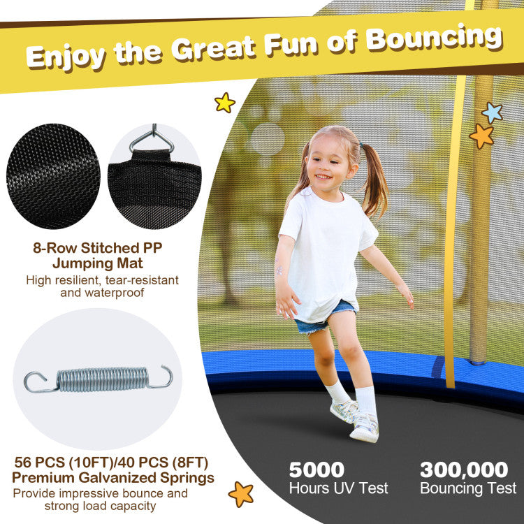 outdoor kids play trampoline with enclosure