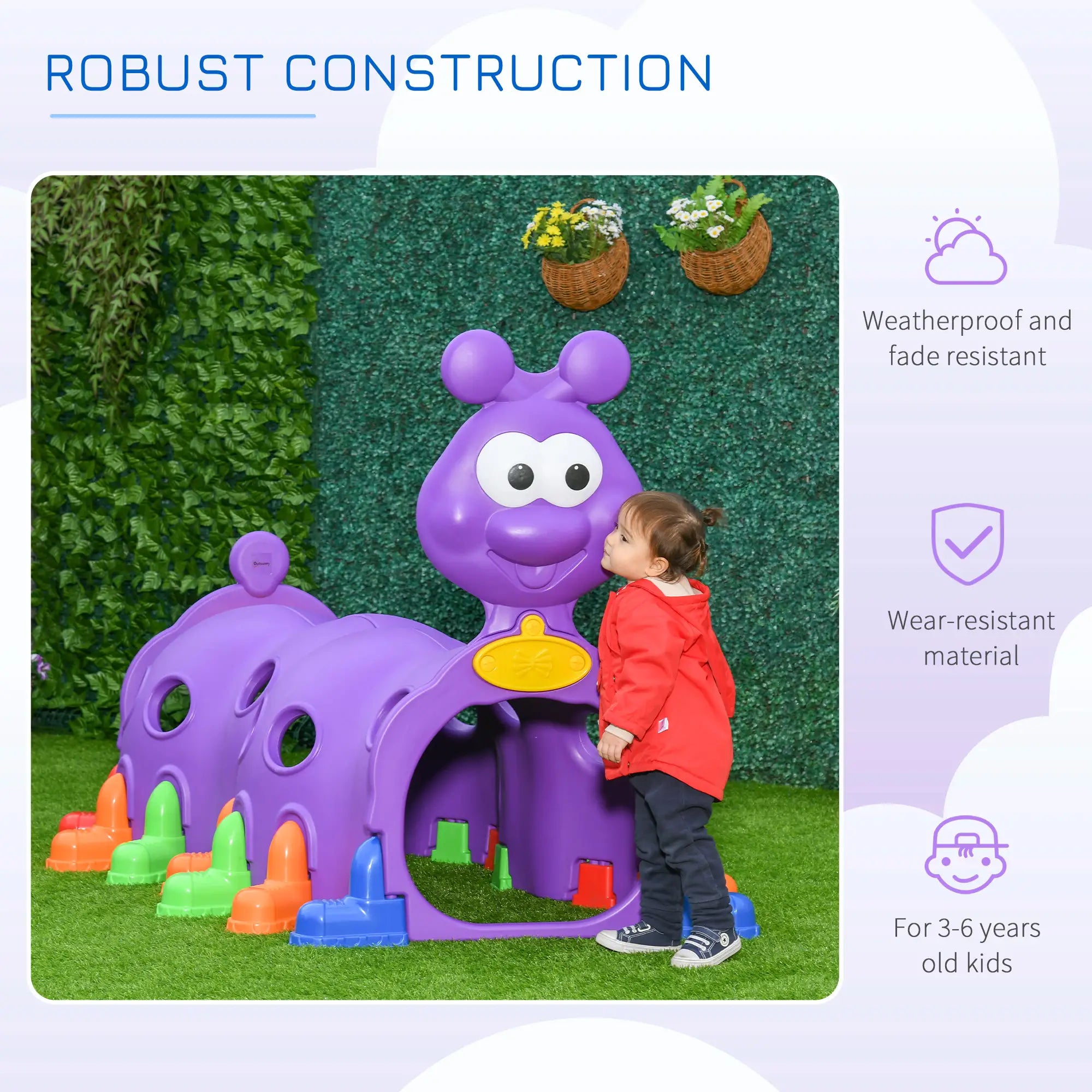 Child playing with a purple playground structure in an outdoor setting