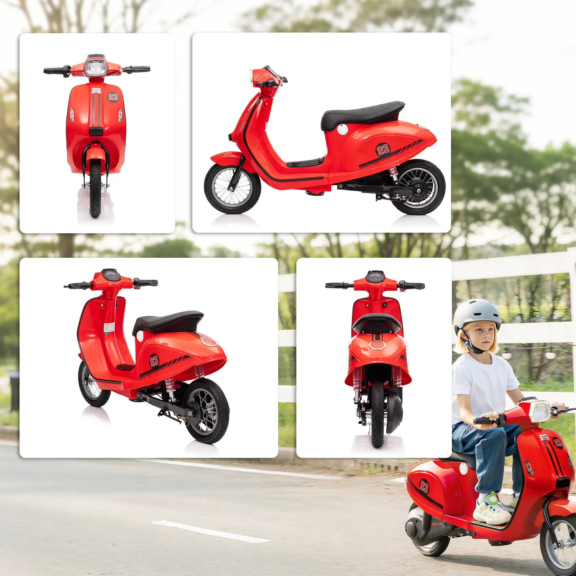 Outdoor kids ride on motorcycle parked on pavement