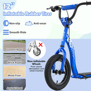 Blue scooter with inflatable rubber tires on a light blue background