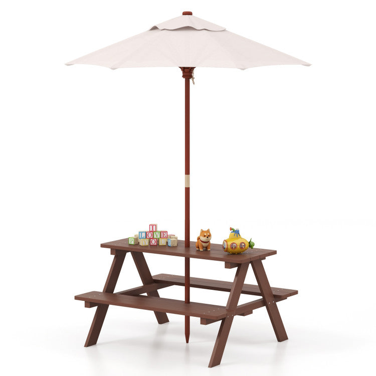 Outdoor 4-Seat Kids Picnic Table Set with Removable Umbrella for Kids and Family