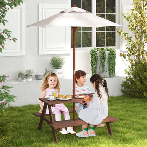 Outdoor 4-Seat Kids Picnic Table Set with Removable Umbrella for Kids and Family