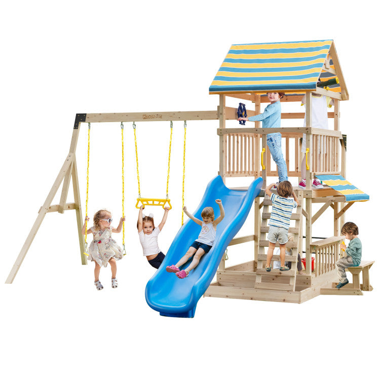 outdoor climbing dome with slide and sandbox