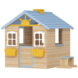 Outdoor wooden playhouse for kids in garden