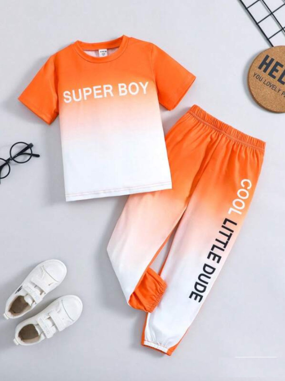 Young Boy Letter Graphic Ombre Tee & Sweatpants