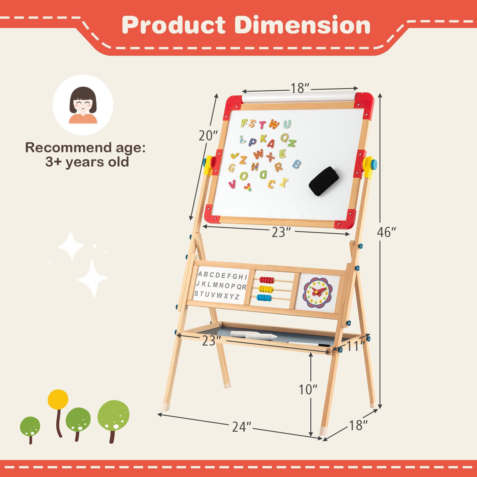 Kids art easel with drawing paper roll for endless creativity