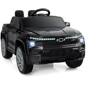 Black toy truck with Chevrolet logo on a white background