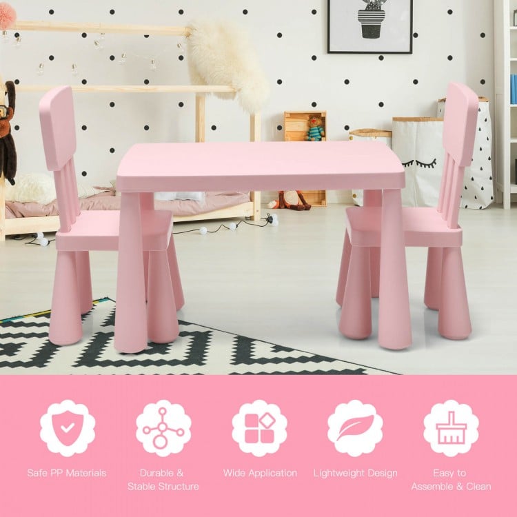 Child-friendly plastic play table with chairs