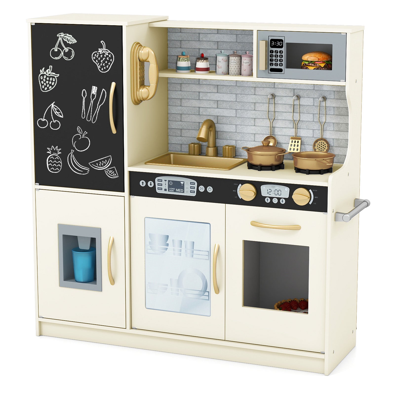 Pretend kitchen featuring microwave, oven and dishwasher play areas1