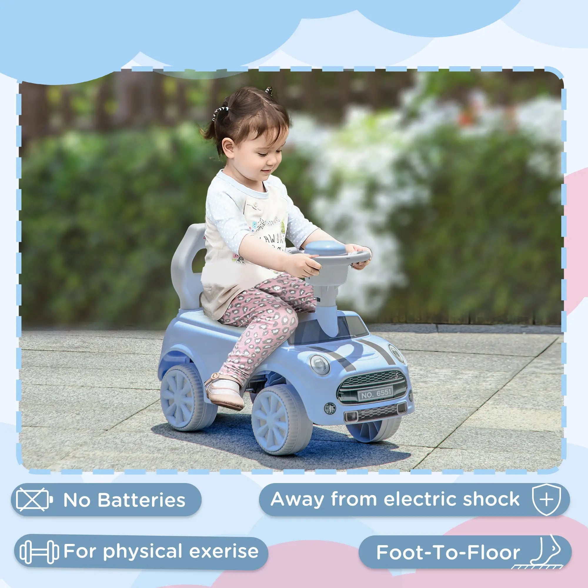 Lightweight and portable foot-to-floor toddler car