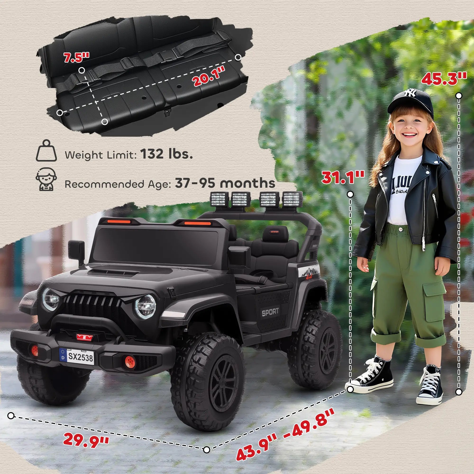 Black Qaba 24V ride-on truck for kids alternative to Barbie Jeep Wrangler