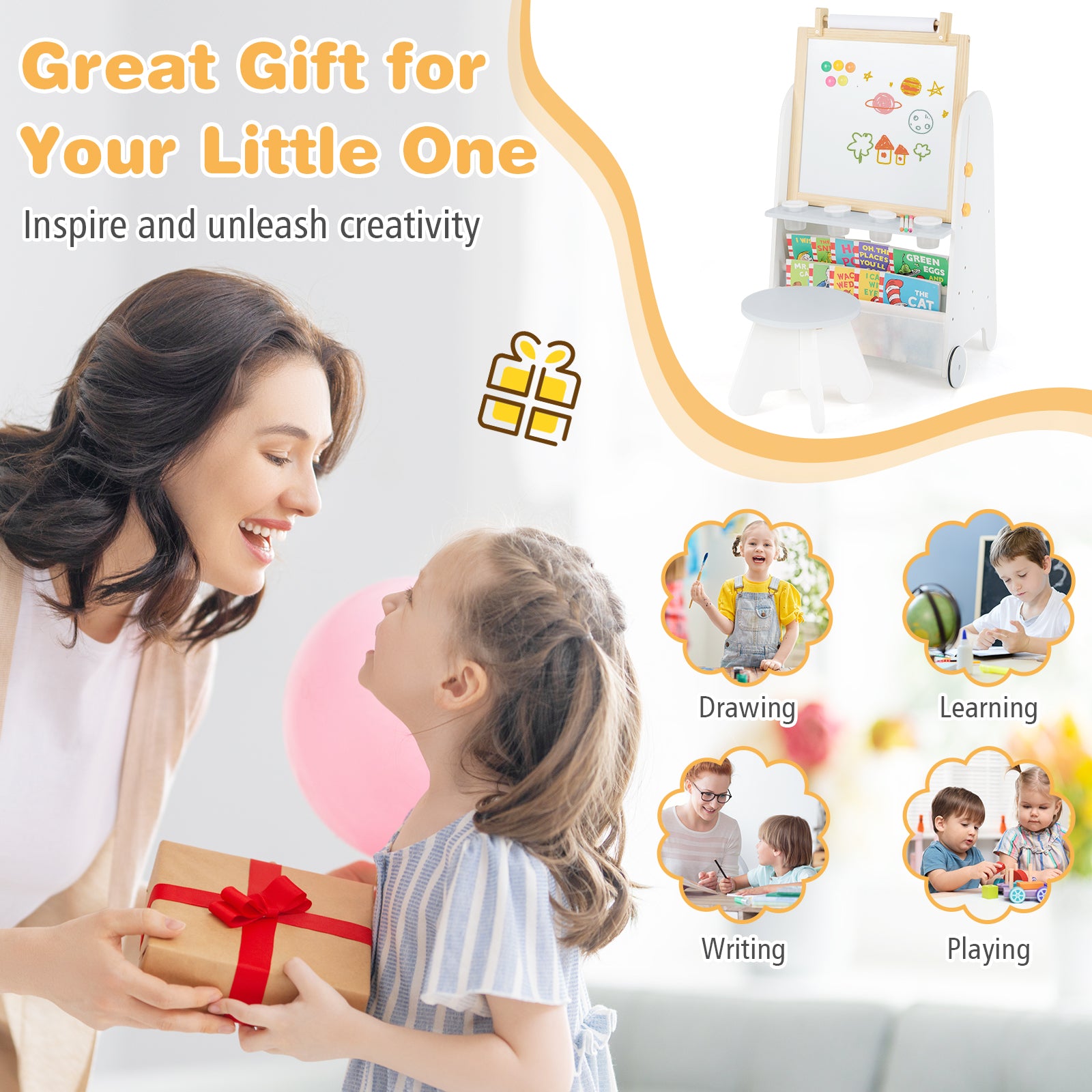 Preschool learning easel for educational drawing and writing