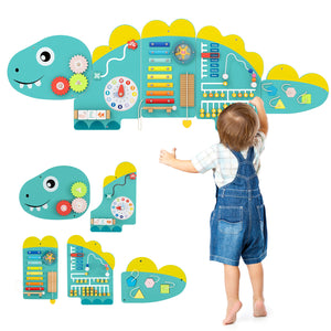 Preschool busy board with counting, matching, and motor skill activities
