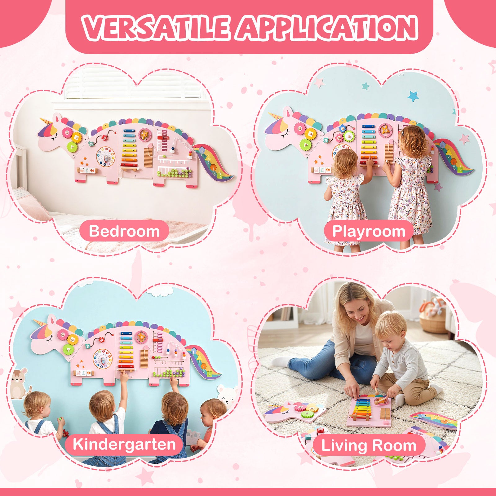 Preschool busy board with counting, matching, and motor skill activities1