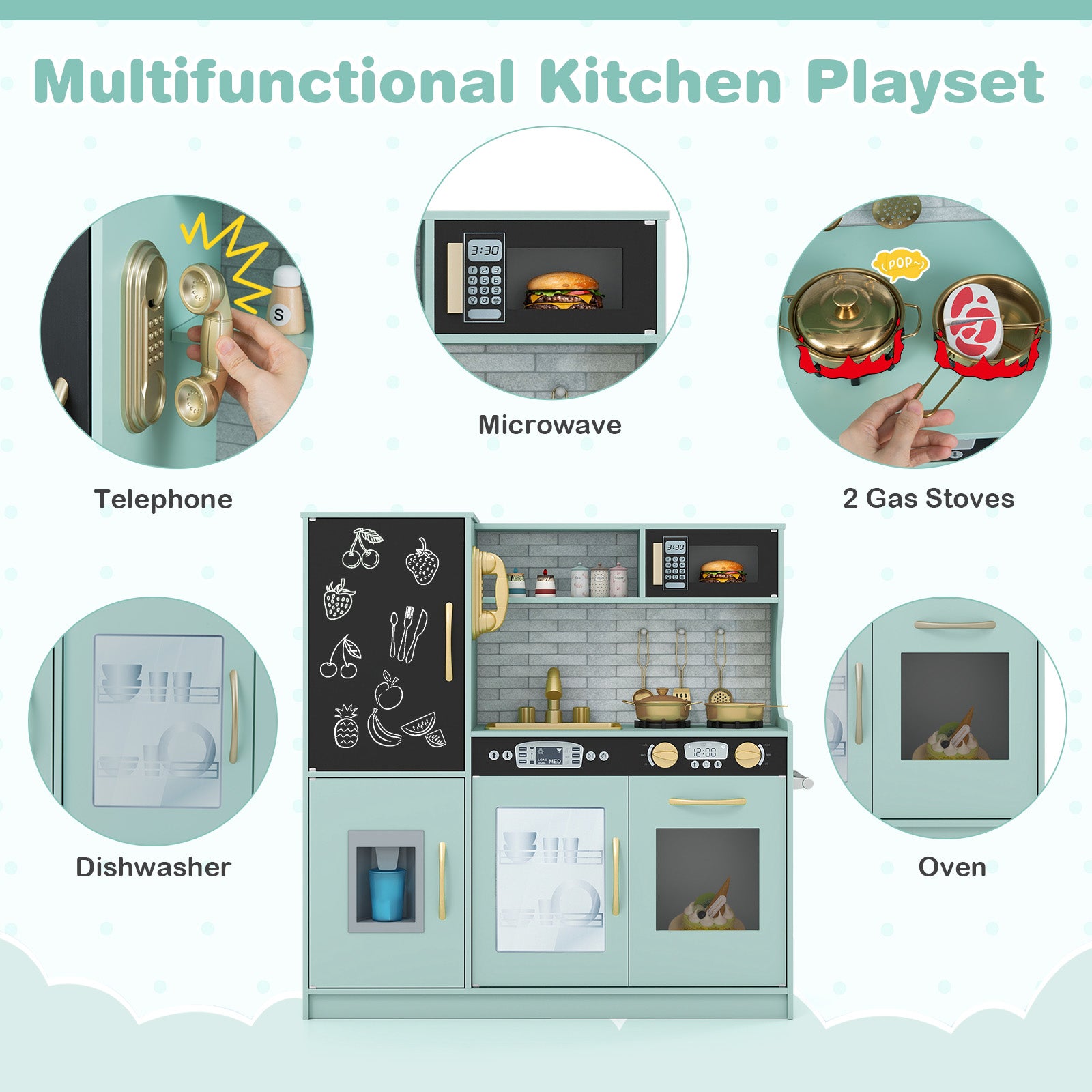 Kids play kitchen featuring built-in blackboard for pretend menus1
