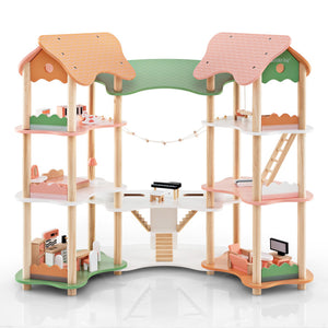 Pretend play dollhouse set with multi-room design