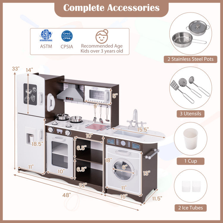  wooden pretend kitchen playset in room corner
