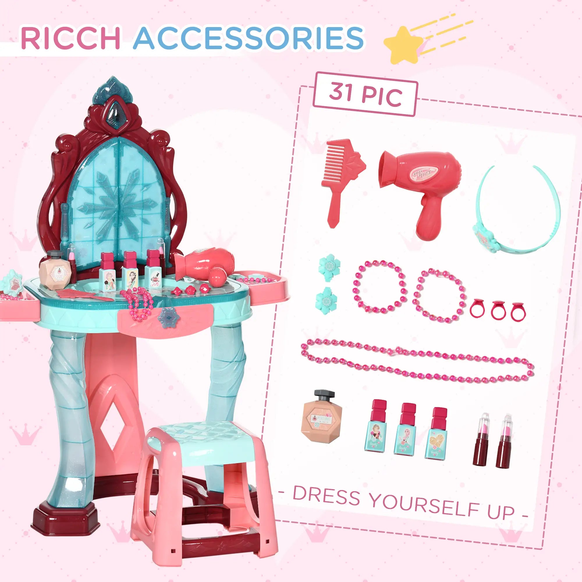 Pretend makeup accessories for kids vanity playset