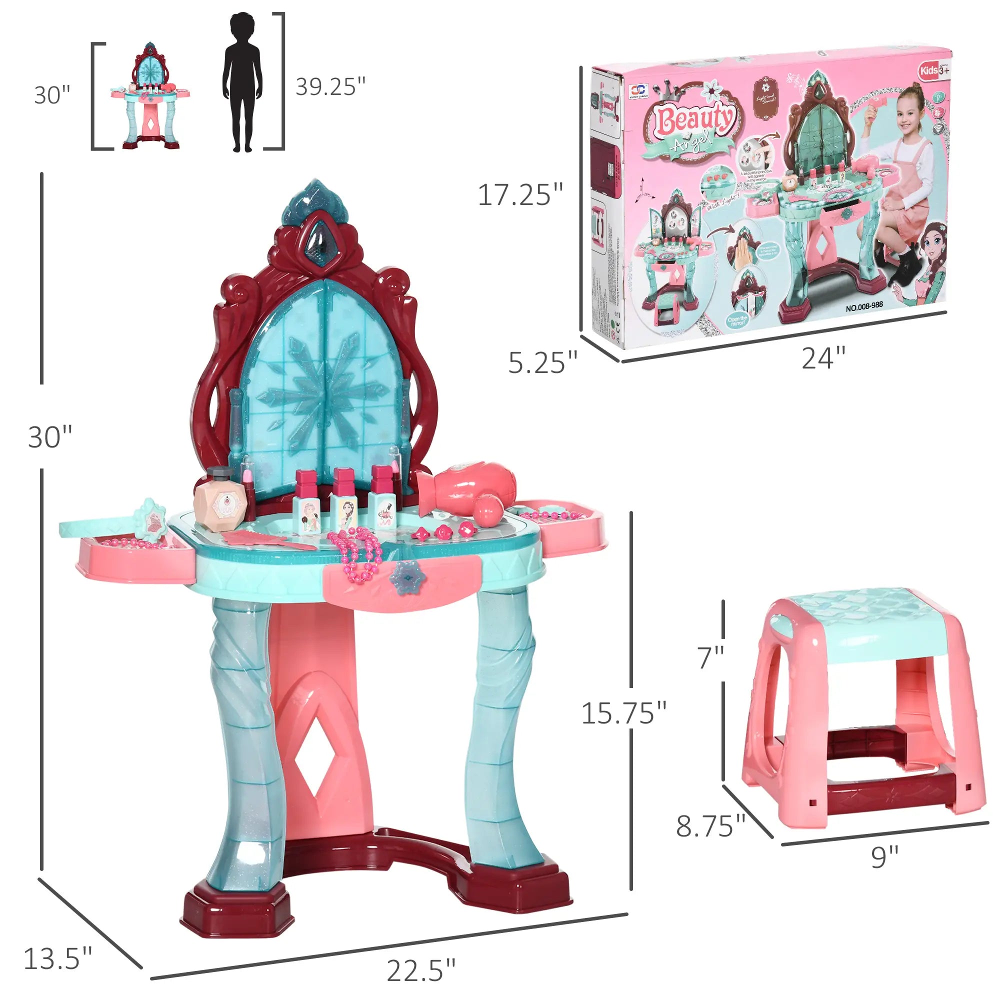 Princess makeup dresser set for girls with stool