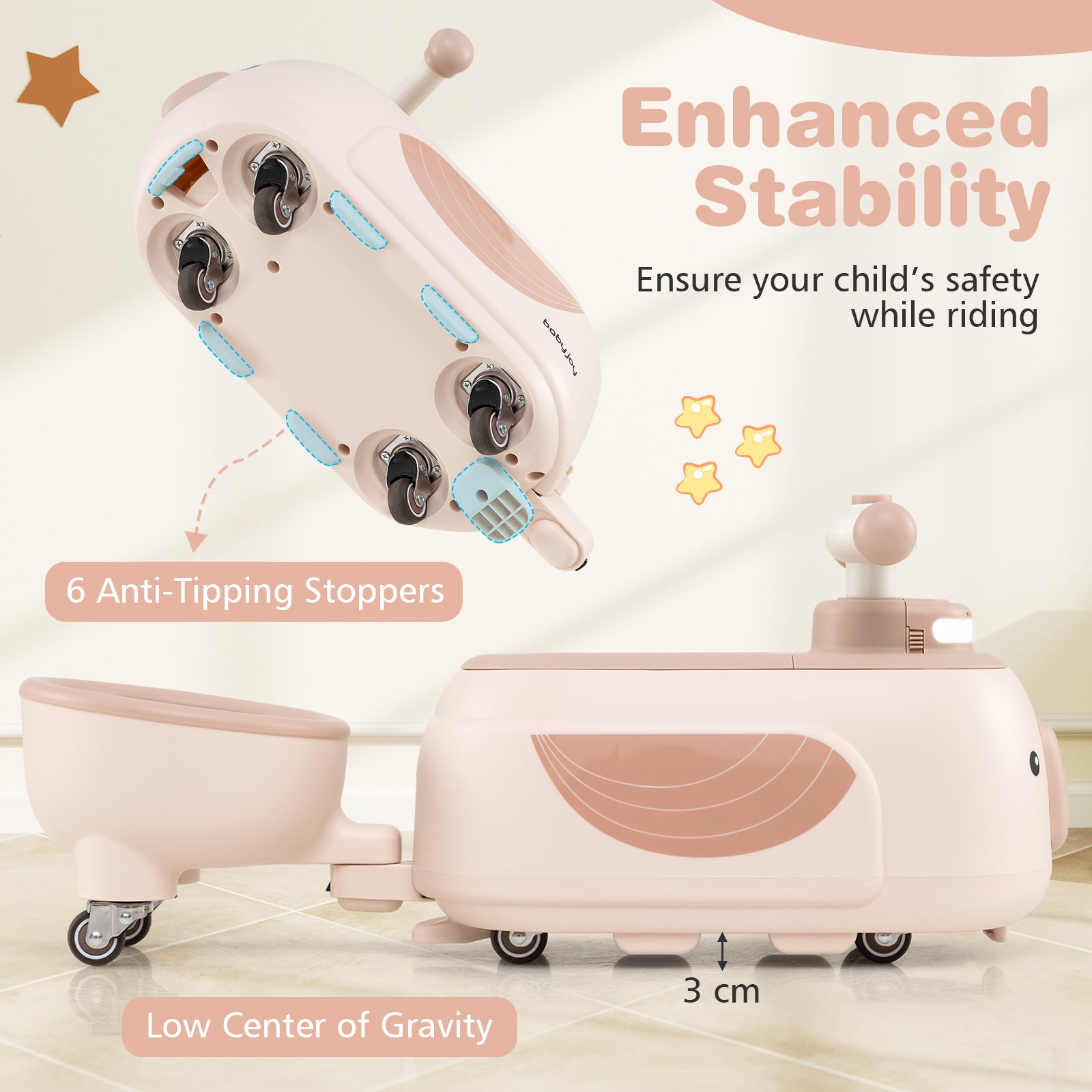 Children's scooter with safety features on a light background
