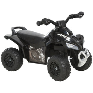 Black toy ATV with 'Racing' branding on a white background