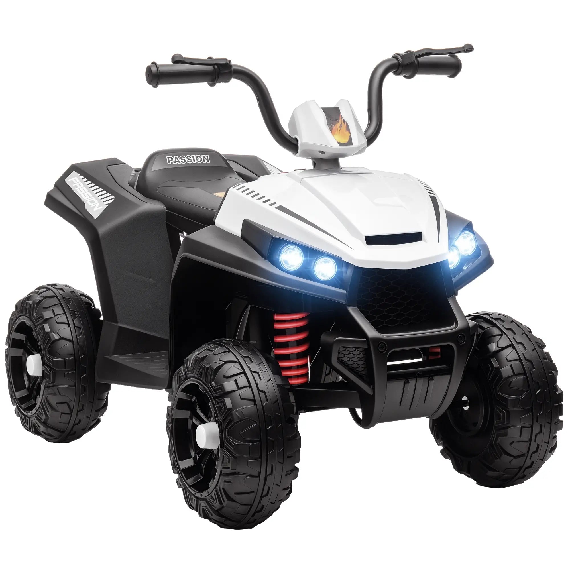 Qaba 12V white kids ATV ride-on car with LED headlights and realistic design
