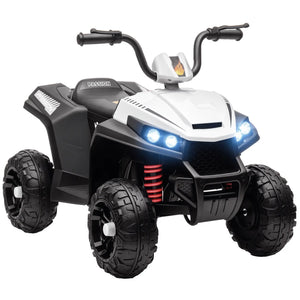 Qaba 12V white kids ATV ride-on car with LED headlights and realistic design